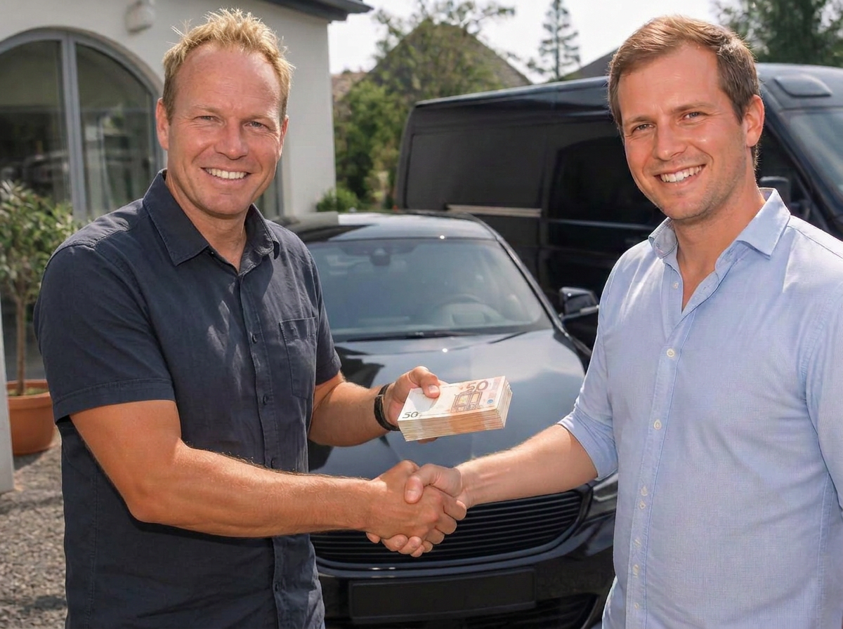 Markus Weichselgartner übergibt Bargeld beim Fahrzeugankauf